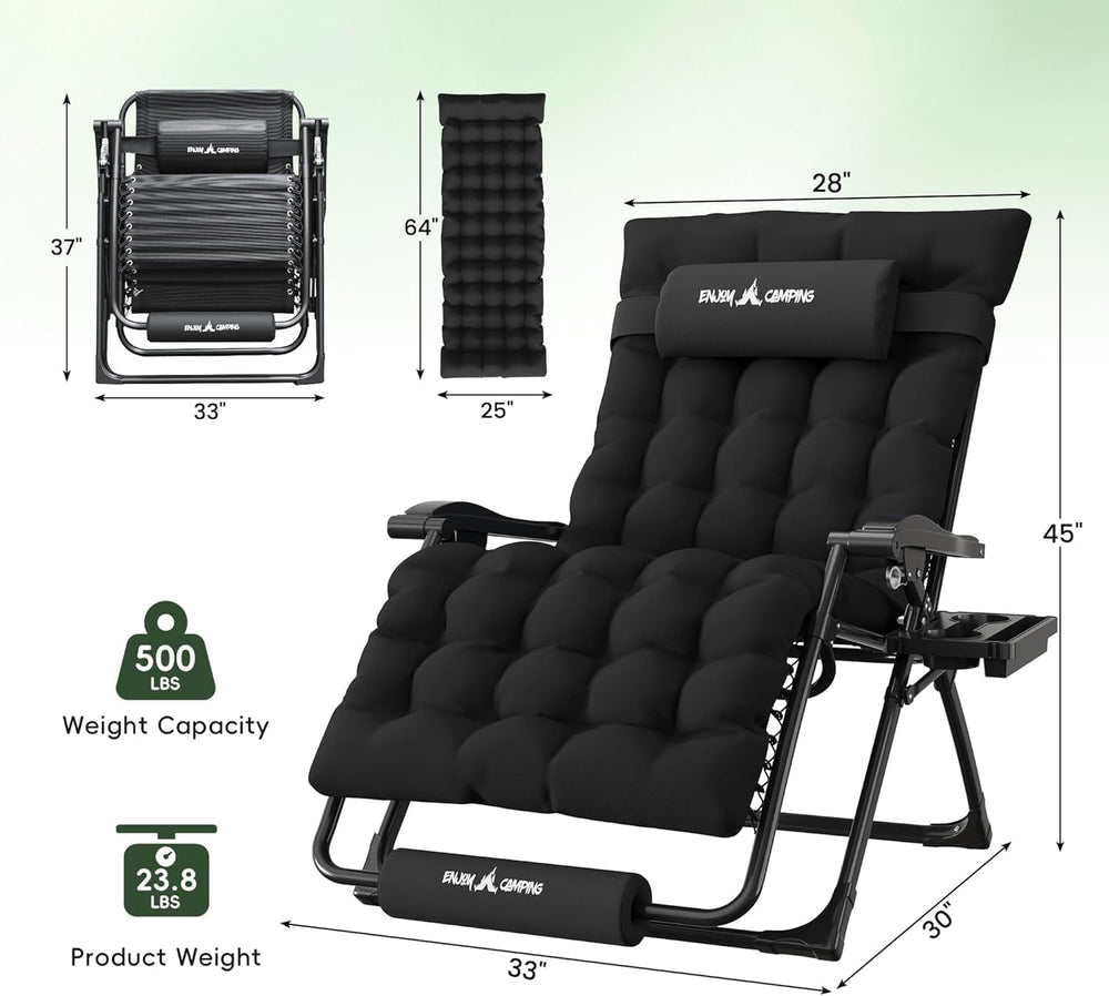 Amopatio Oversized Zero Gravity Chair XXL 33Inch Reclining Camping Lounge Cha...