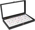MOOCA Body Jewelry Display Tempered Glass Case with 54 Clips, Black Velvet | Jewelry display case with a tempered-glass lid and 54-clip pad organizes belly rings, tongue rings, and barbells.