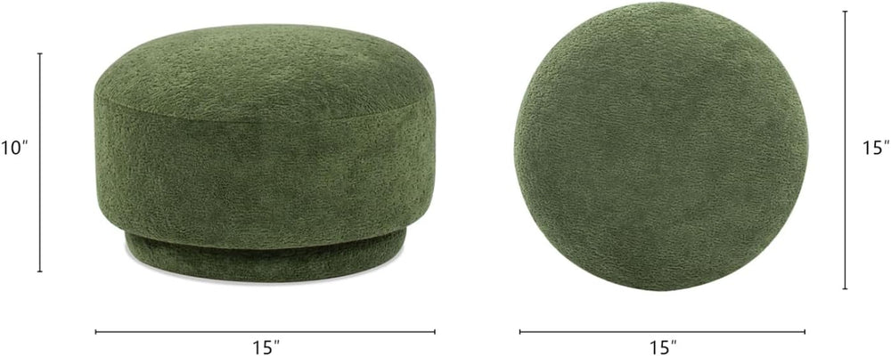 15" Mushroom Footstool Ottoman, Moss Green Fleeced Teddy