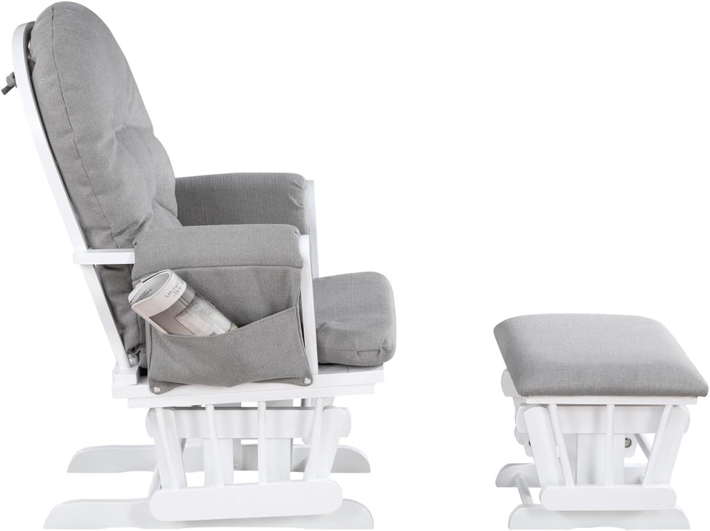 Glider and Ottoman White Wood and Oyster Fabric