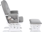 Glider and Ottoman White Wood and Oyster Fabric