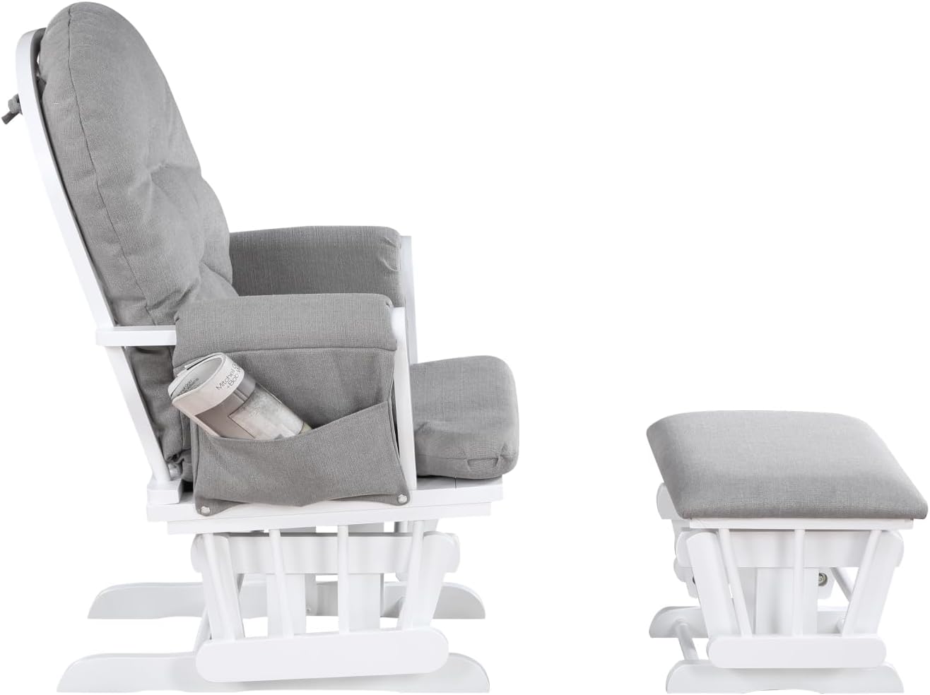 Glider and Ottoman White Wood and Oyster Fabric