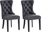 Leather Dining Chair Set of 2, Dining Room Chairs with Nailhead Ring Pull Trim, Upholstered Dining Chairs with Solid Wood Legs for Kitchen Dining Room (Black)