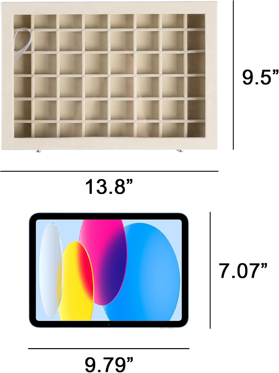 Frebeauty 48 Grid Jewelry Tray,Adjustable Earring Holder Organizer with Glass Lid,Velvet Drawer Jewelry Organizer for Rings,Studs,13.8 x 9.5 x 2 Inches Jewelry Display Box,Gift for Women(Beige)