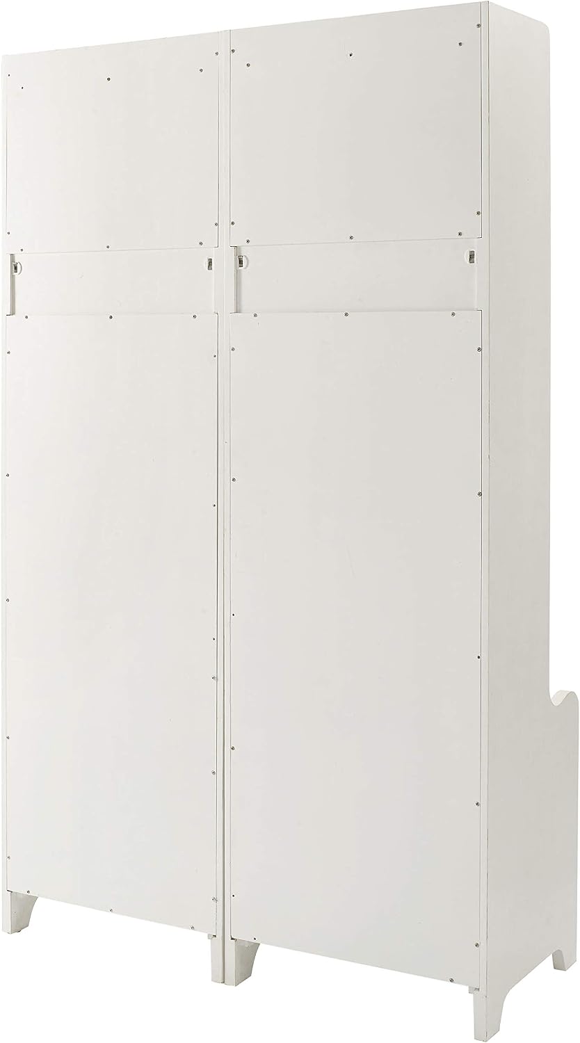 Crosley Furniture Fremont 2-Piece Hall Tree Entryway Set with Storage Cabinets and Coat Rack Hooks, Distressed White