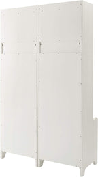 Crosley Furniture Fremont 2-Piece Hall Tree Entryway Set with Storage Cabinets and Coat Rack Hooks, Distressed White