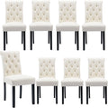 Faux Leather Dining Chairs Set of 8 Upholstered Dining Room Chairs Modern Tufted Accent Chairs Wooden Parsons Side Chairs for Home Kitchen Resturant, (Cream)