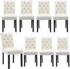 Faux Leather Dining Chairs Set of 8 Upholstered Dining Room Chairs Modern Tufted Accent Chairs Wooden Parsons Side Chairs for Home Kitchen Resturant, (Cream)