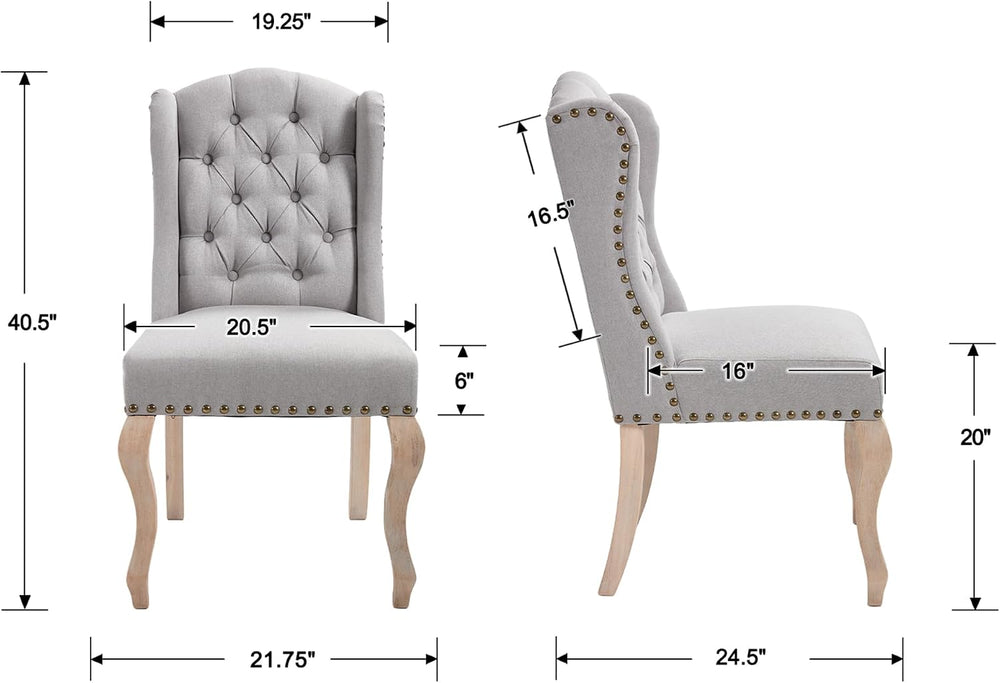 Parsons Dining Chairs Set of 2, Farmhouse High Back Chairs | Tufted Linen Uph...