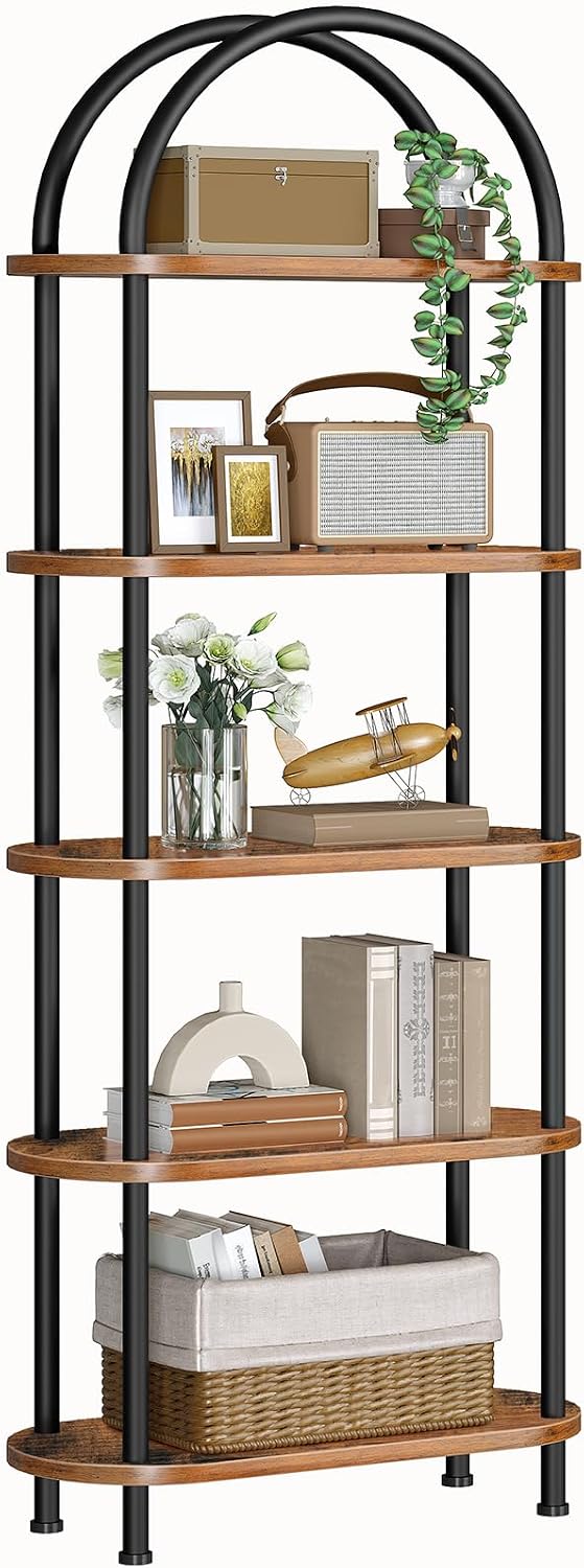HOOBRO 5 Tier Open Bookshelf, Industrial Arched Bookcase Display Shelf Rack, ...