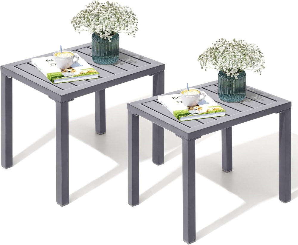 Crestlive Products Outdoor Side Table Set of 2, Aluminum Rectangular Side/End...