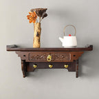 Bamboo Wooden Pooja Stand - Wall Mounted Hanging Shelf for God Statues,Bamboo Wooden Pooja Stand for Home Temple and OfficeTabletop Mandir for God Statues,Elegant Home Decor (Brown, L)