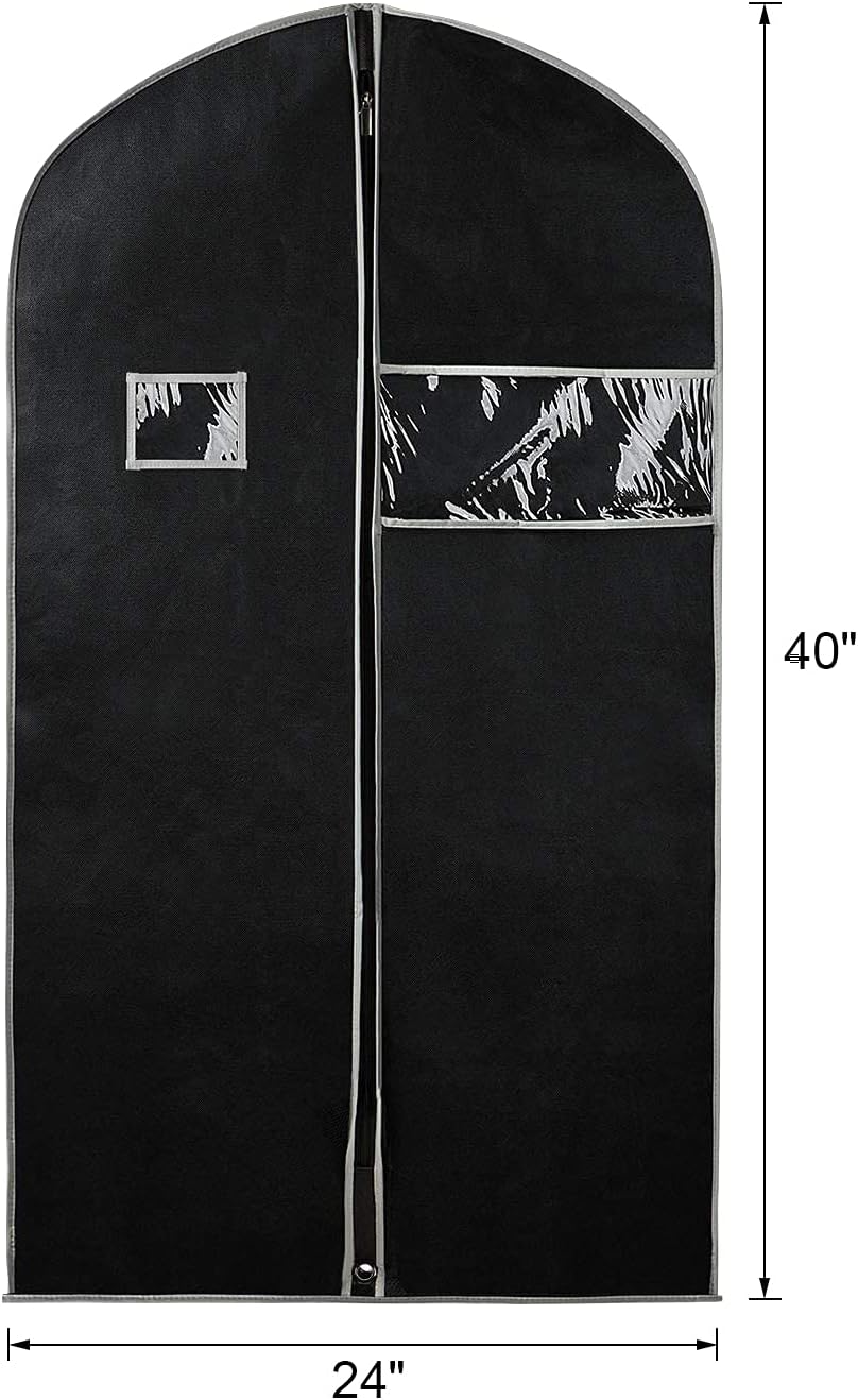 Syeeiex 40 Inch Suit Bag, Garment Bags for Hanging Clothes, Black, Set of 5 | Breathable Suit Bag, Dustproof Hanging Garment Bag, Clear Window and ID Card Holder for Shirts, T-shirts and Jackets