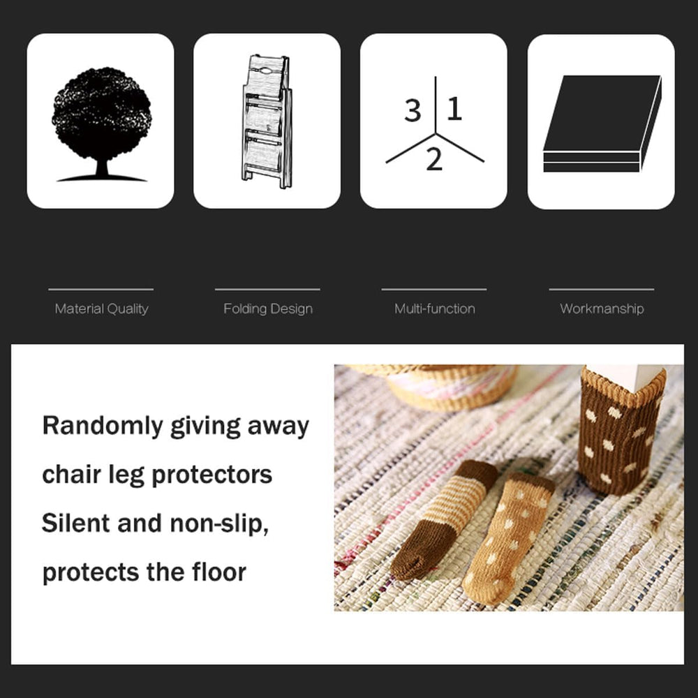 3 Step Stool Wooden Folding Ladder Chair Thickened Library Stair Chair Portab...