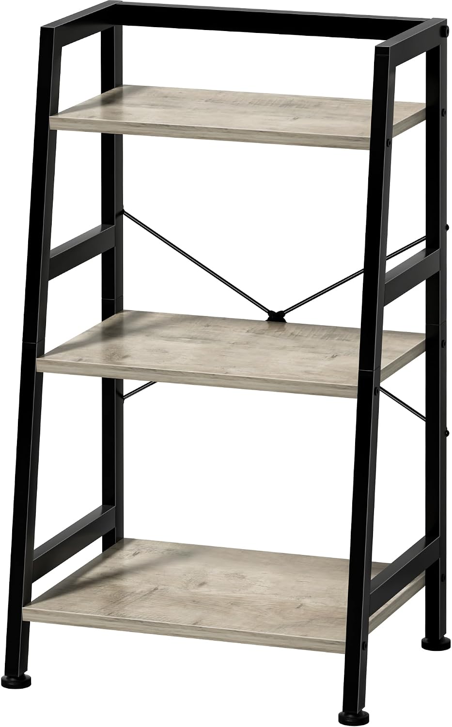 3-Tier Bookshelf, Ladder Shelf, Stand up Shelves, Industrial Bookcase with St...