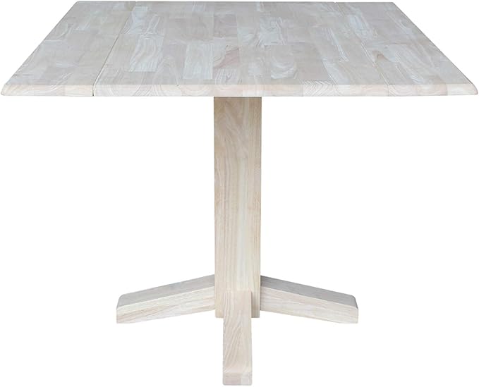IC International Concepts 36" Square Dual Drop Leaf Dining Table Solid Real Wood, Sturdy Parawood, 36"W x 36"D x 30"H, Unfinished