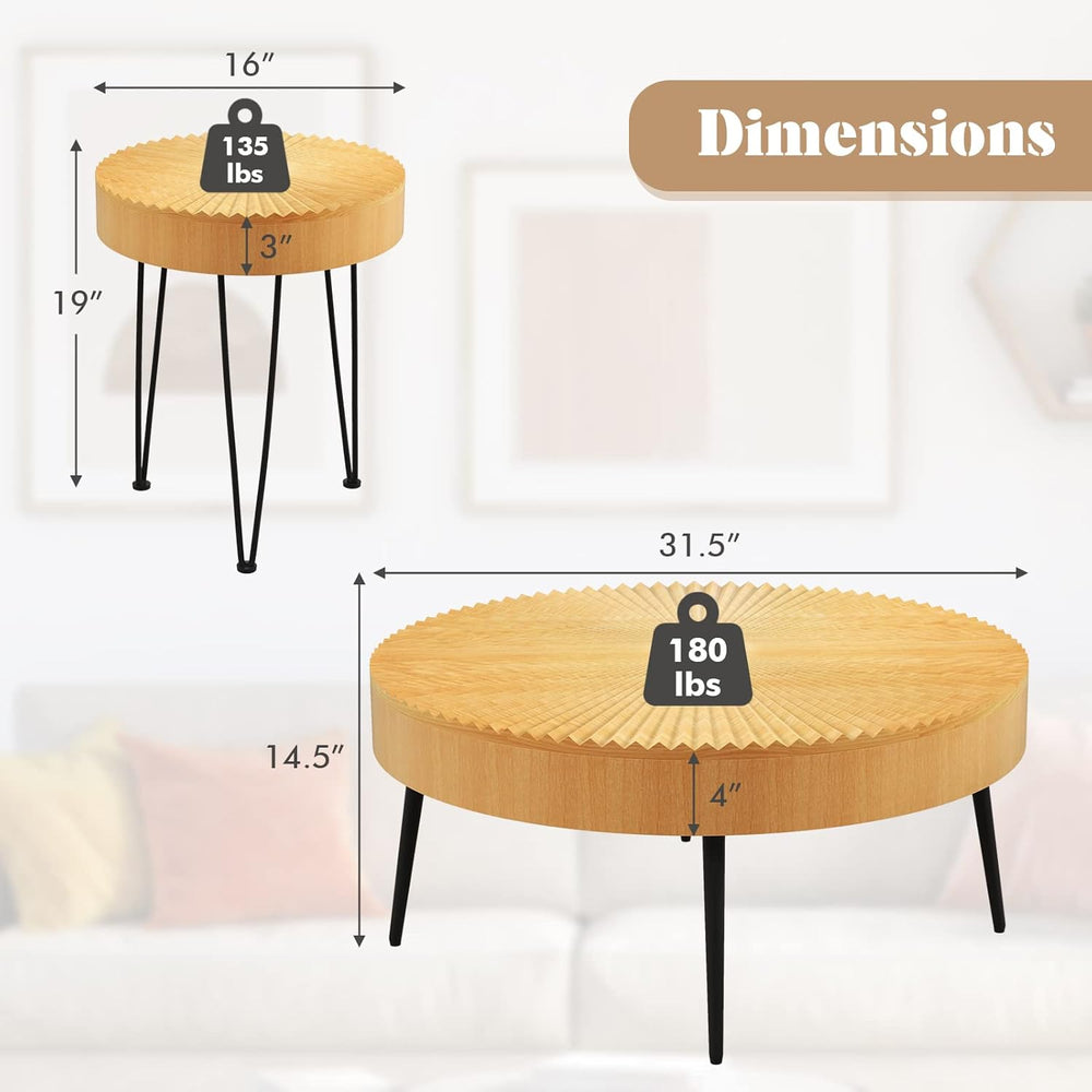 Giantex Boho Round Coffee Table Set of 2, Sofa Side Nesting Table with Solid ...