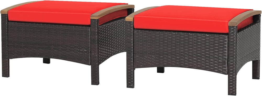 RELAX4LIFE Outdoor Wicker Ottomans for Patio - 2 Pieces PE Rattan Ottoman, Fo...