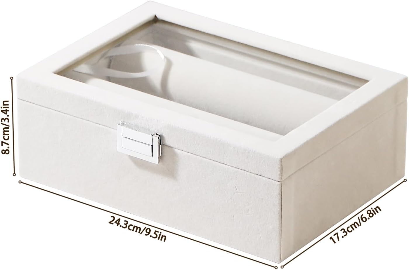 Bracelet Display Holder with Clear Lid, Jewelry Storage Organizer Box Case with Rods for Bangles, Watches, Women (Beige)