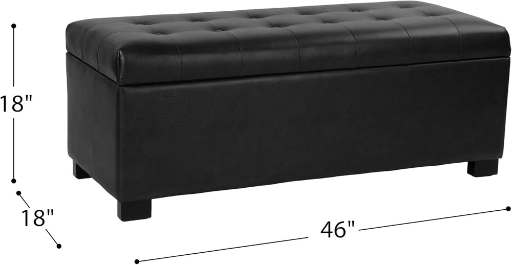 Spatial Order 46" Tufted Storage Bench - Black Faux Leather