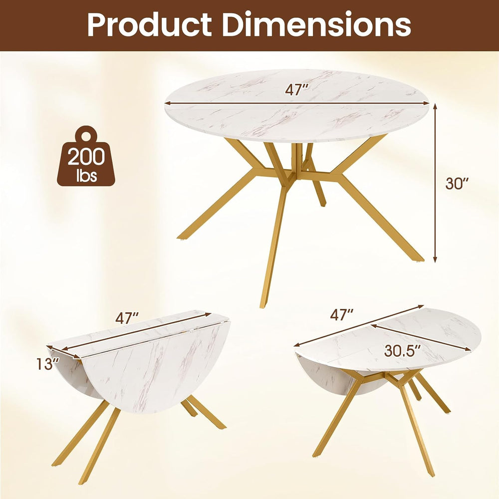 Giantex Folding Dining Table for 4-6 People, 47" Round Drop Leaf Table w...