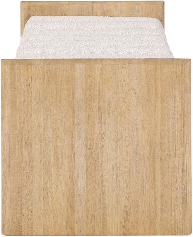 MAKLAINE Set of 2 Contemporary Natural Wood Bench with Cream Fabric Cushions