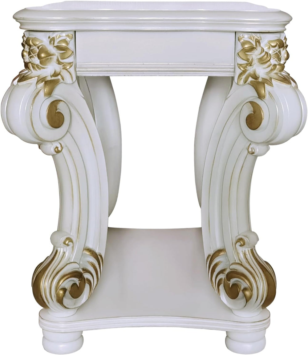 Antique Pearl End Table with Bottom Shelf