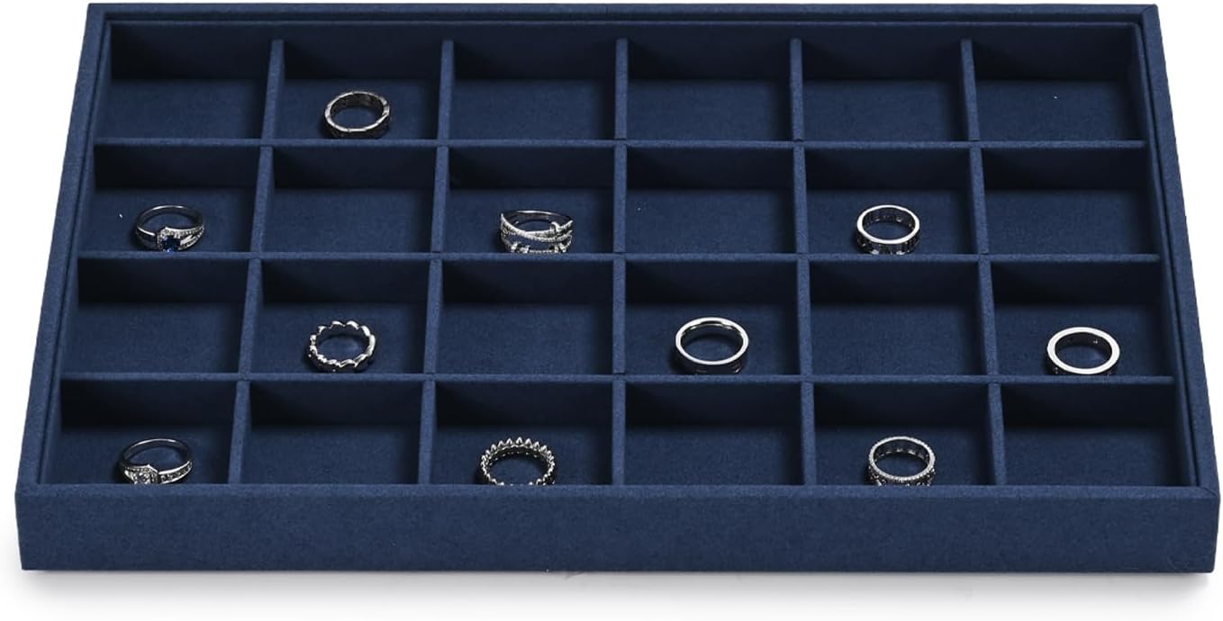 24 Grids Jewelry Tray Earring Organizer Tray Microfiber Jewelry Display Tray Ring Earrings Holder Trays Jewelry Drawer Organizer for Ring Earrings Holder Storage Display Tray
