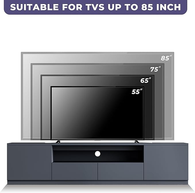 126" Grey Modern Entertainment Center for 55/65/75/85 inch TV, Included TV Stand and Two Glass Display China Cabinet, 3-Piece Lighted Media Console for Living Room (ABA-126 Cabinets Set)