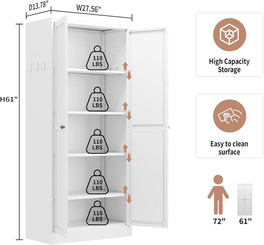 61" Metal Kitchen Pantry Cabinet Adjustable Storage with 4 Shelves (110l...