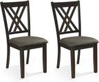 Giantex Wooden Dining Chairs Set of 2, Linen Fabric Upholstered Kitchen Chair w/Rubber Wood Frame, Wide Padded Seat, Curved Cross Back, Farmhouse Side Chairs for Living Room Restaurant, Dark Gray