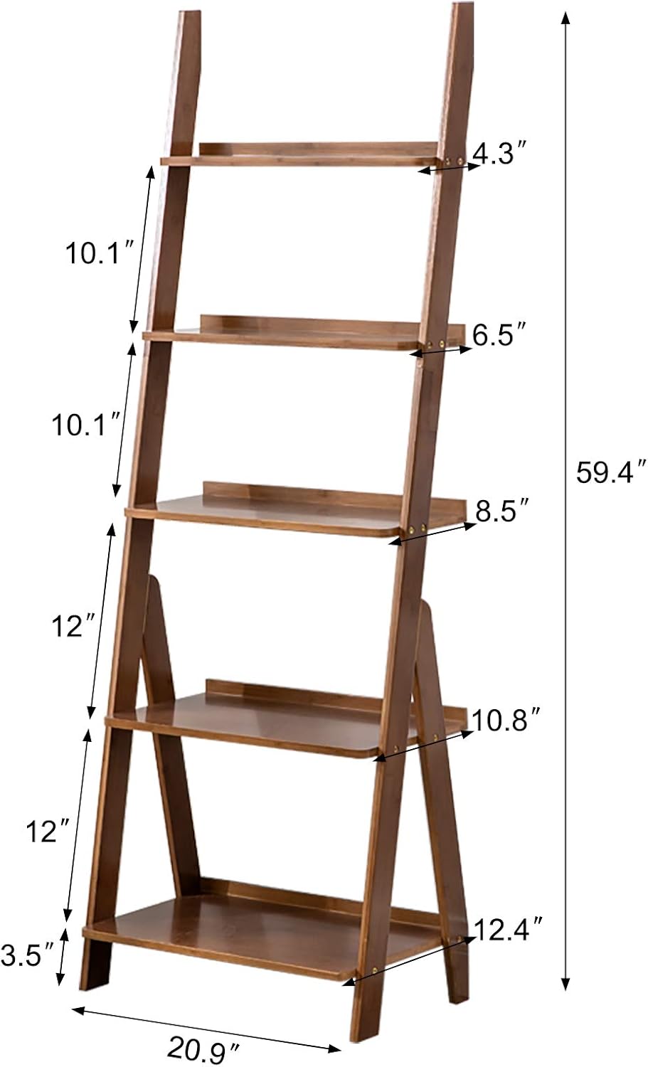 Bookshelf & Ladder Shelf &Storage Rack & Multipurpose Bamboo Organizer Shelves Furniture for Home Office, Living Room, Kitchen, Office 5 Tier （Brown）