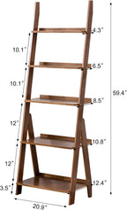 Bookshelf & Ladder Shelf &Storage Rack & Multipurpose Bamboo Organizer Shelves Furniture for Home Office, Living Room, Kitchen, Office 5 Tier （Brown）