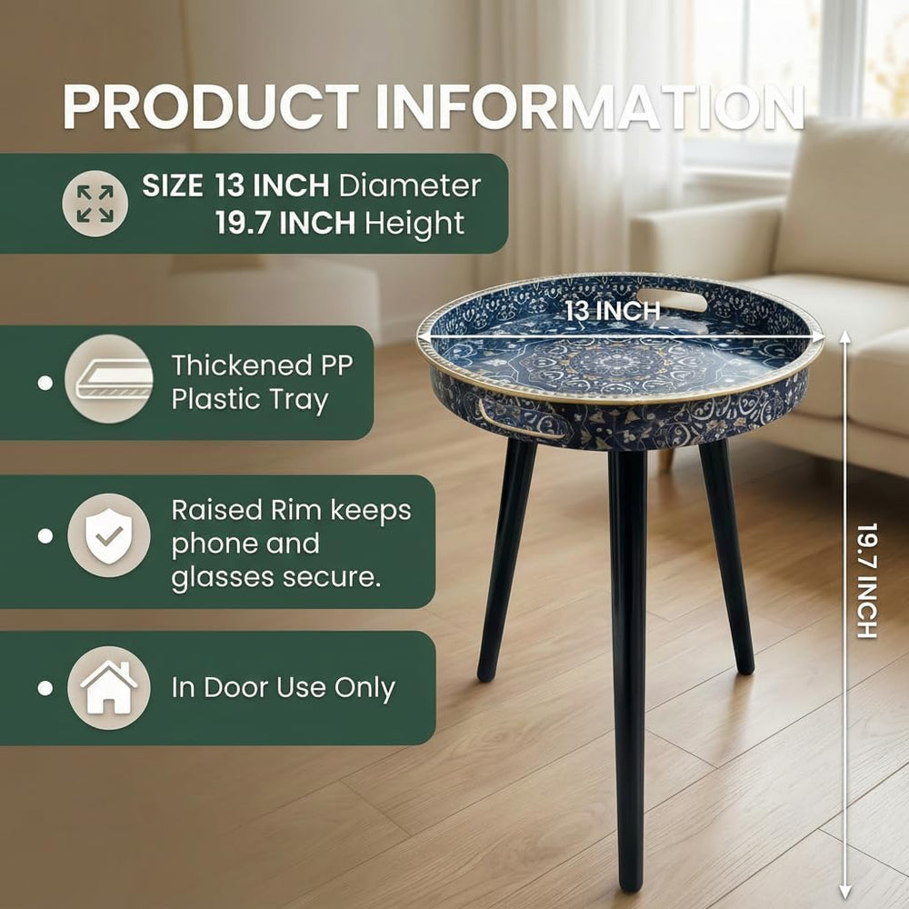 Round Indoor Side Tables with Detachable Wooden 3 Legs, Versatile Tray Table,...