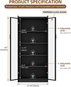 Display Cabinet with Glass Doors and Shelves, 65" Tall Curio Cabinet with LED Lights/Human Sensor, 5 Tier Display Case for Collectibles Bedroom Living Room Office, Black