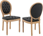 French Country Dining Chairs Set of 2,Farmhouse Upholstered Dining Room Chairs with Tufted Round Back&Solid Leg,PU Leather Kitchen Side Chairs for Kitchen/Bedroom/Dining Room,Black