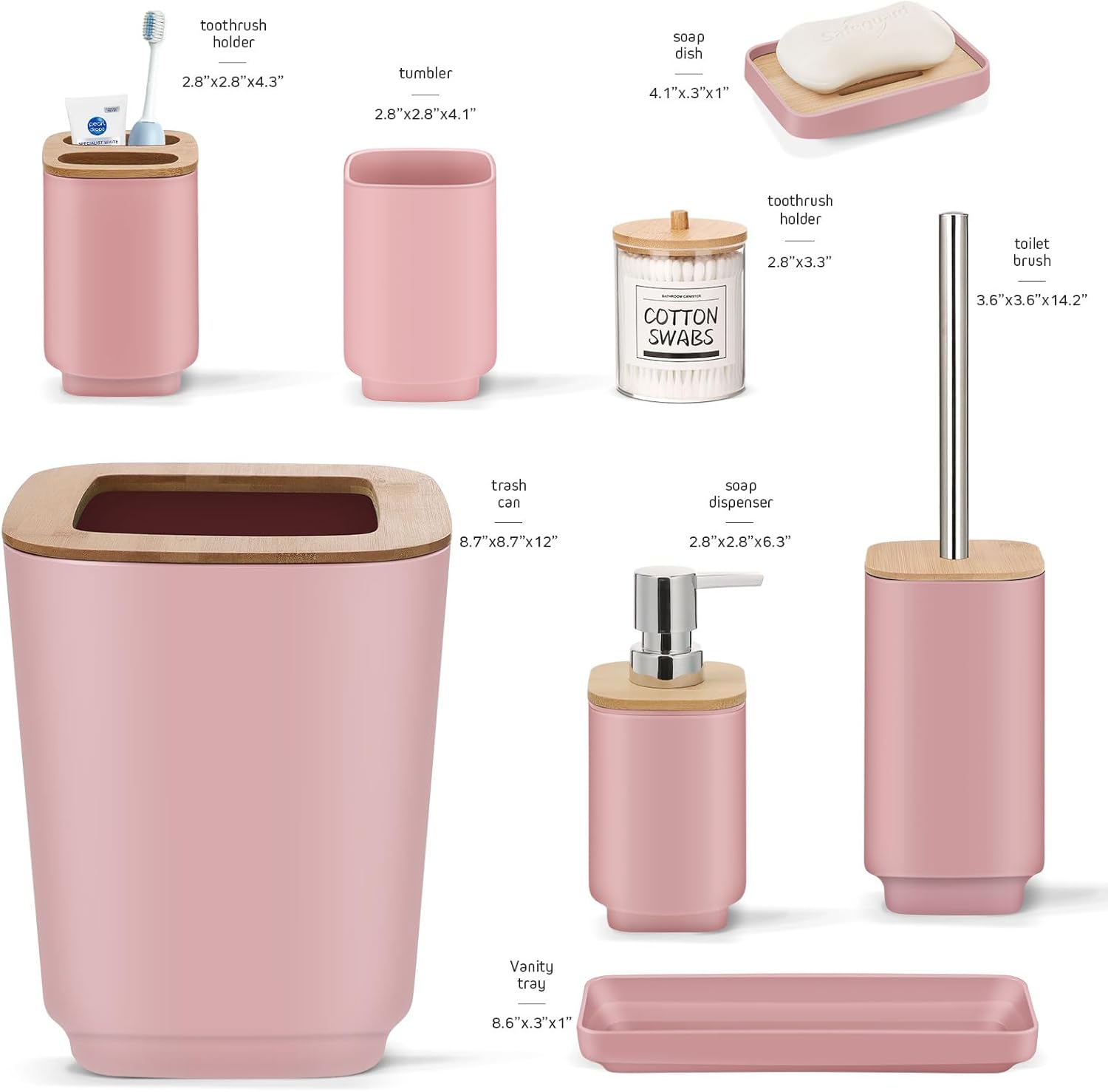 IMAVO Bathroom Accessories Set,Pink Bathroom Set,11 Pieces Bathroom Accessory Set,Trash Can for Bathroom Accessories Décor and Housewarming Gifts