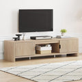 FATORRI TV Stand for TVs up to 75/65/55 Inch, Wood Entertainment Center with Storage, Farmhouse Waveform Fluted-Door Television Media Console for Living Room, Bedroom (63 Inch W, Light Walnut)