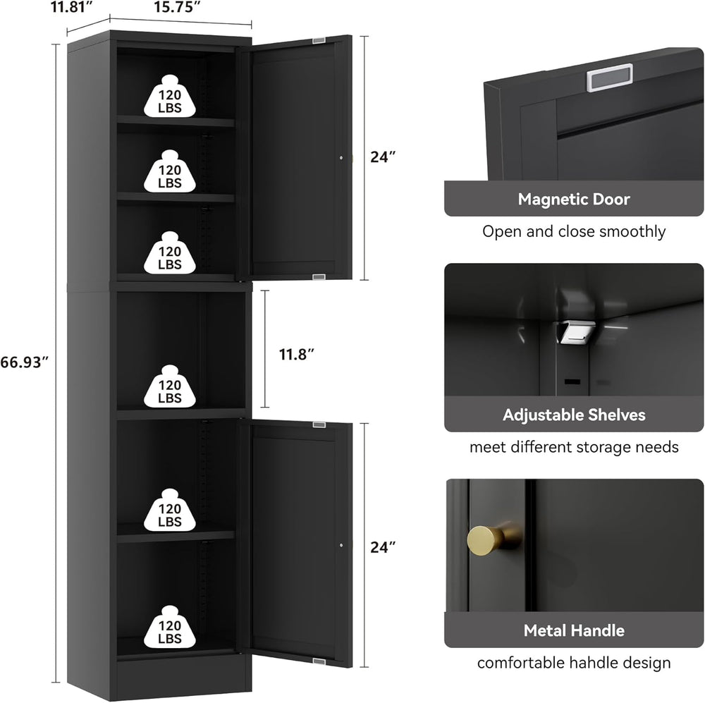 YAUWOH 2-Door Metal Storage Cabinet, Tall Slim Pantry Organizer with 3 Adjust...
