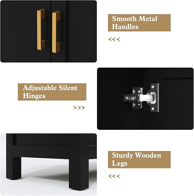 ARTPOWER 63 Inch TV Stand for Living Room TVs up to 75", Farmhouse Entertainment Center with Storage, Black TV Console with Cabinet, Under TV Cabinet for Bedroom