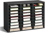 VEVOR Literature Organizer, 27 Compartments Office Mailbox with Removable Shelves, Wooden Mailbox Sorter Particle Board Office Home Classroom Storage, File Sorter for Files, Documents, Papers, Black