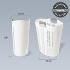 Gracious Living Easy Carry Flex Hamper, Large 87.5 Liter Lightweight Plastic Ventilated Laundry Basket Clothes Bin with Handles, White 3 Pack