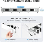 nacena Broom holder Wall Mount, 2-Pack Silver Stainless Steel Self-Adhesive Mop and Broom Hooks Heavy Duty Broom and Mop Storage Rack laundry room organization for Kitchen Garden garage