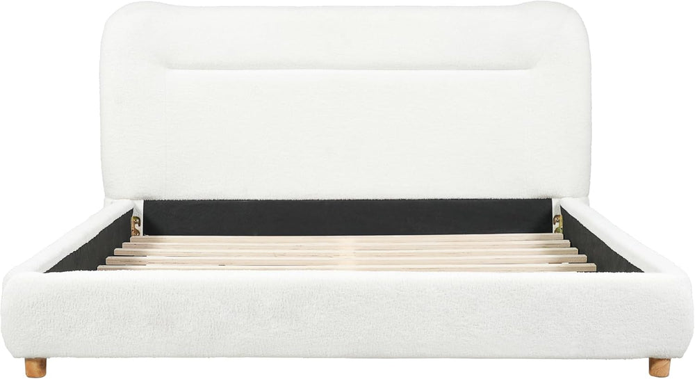 Marshmallow Upholstered Queen Bed Frame Headboard, Cream Soft Frame Cloud Bed...