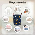 Laundry Baskets 15.7x19.7 Inch Large Astronaut Moon Star Space Design Collapsible Laundry Hamper with Handles Oxford Fabric Clothes Storage Bin Foldable Dirty Clothes for Bedroom Bathroom Dorm