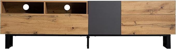 Ball & Cast 70" Modern TV Stand for TVs up to 80", Media Console with Drop-Down Door, 2 Drawers & Adjustable Shelf, Entertainment Center w/Ample Storage for Living Room, Home Theatre,Wood