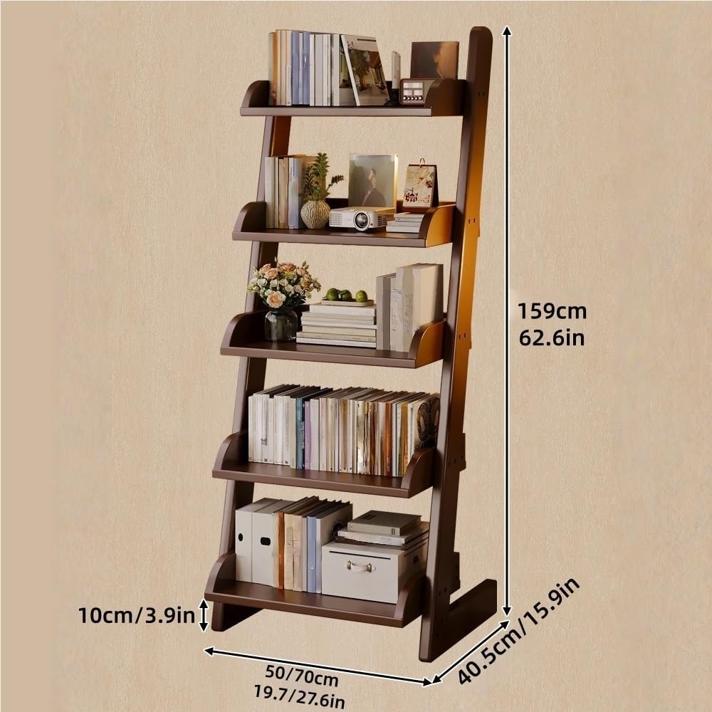 5-Tier Solid Wood Ladder Bookshelf with Modern L-Shaped Legs, Multifunctional Leaning Storage Shelf for Living Room, Bedroom & Home Office Organization