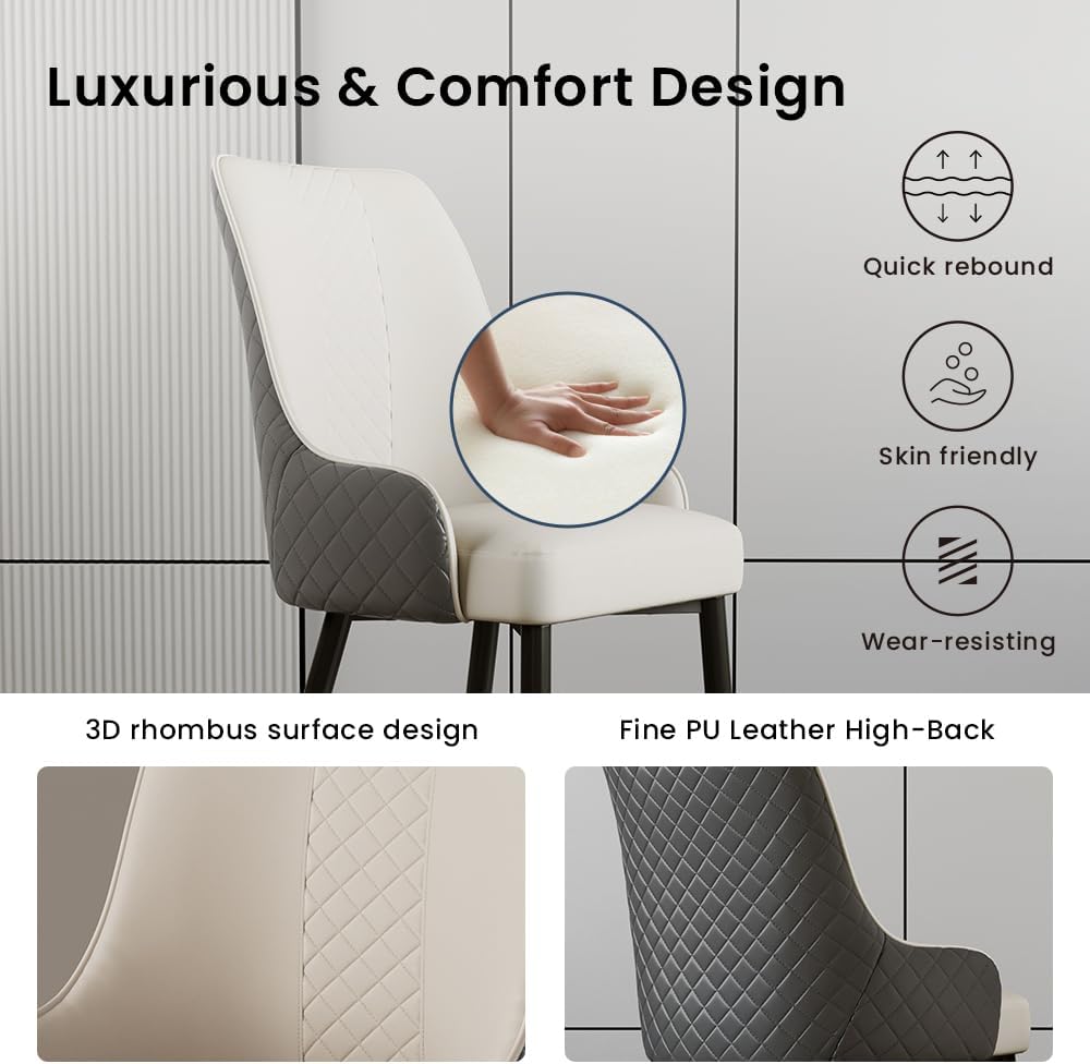POVISON Dining Chairs Set of 6, Faux Leather Upholstered Bar Chairs with Meta...