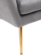 Container Furniture Direct Modern Chic Mid-Century Velvet Accent Armchair for Living Room, Bedroom, or Home Office, Button-Tufted Wingback Design with Gold Flared Legs, Grey
