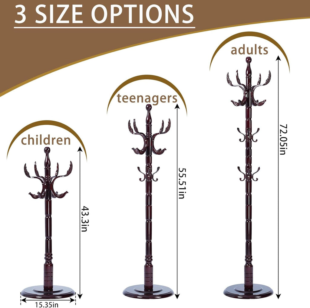 Solid Wooden Coat Rack Stand, Coat Racks Freestanding with 14 Hooks, Natural Birch Wood Coat stands with Sturdy Round Base, Tree Coat Hanger Standing for Entryway Bedroom Office (Chi Bang)